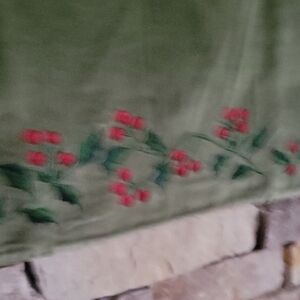 Green Velvet Mantle Scarf with Red Berry And Holly Embroidery